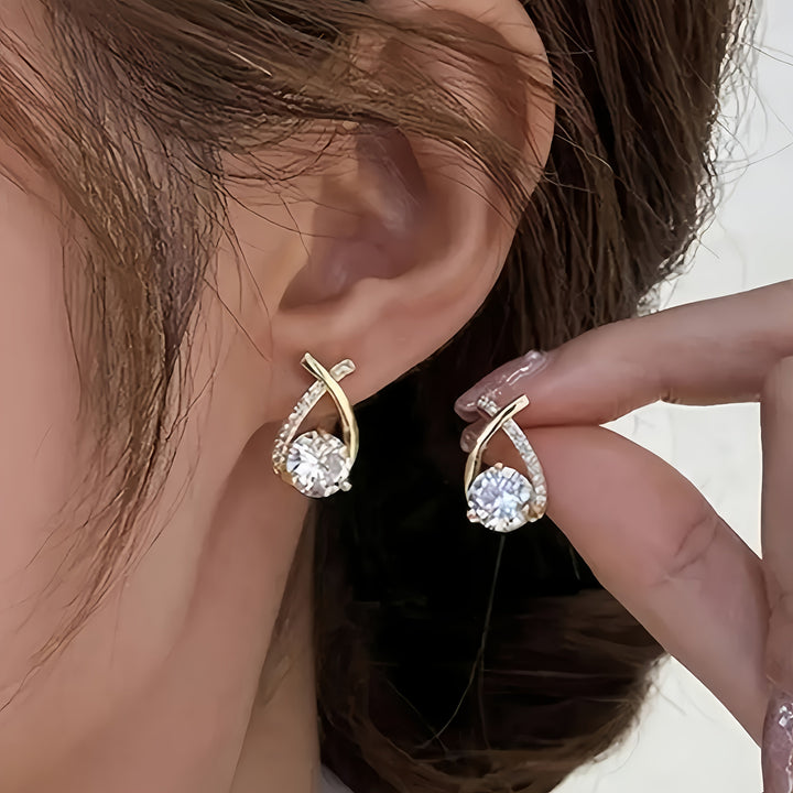 Gold Cross Stud Earrings with Zirconia