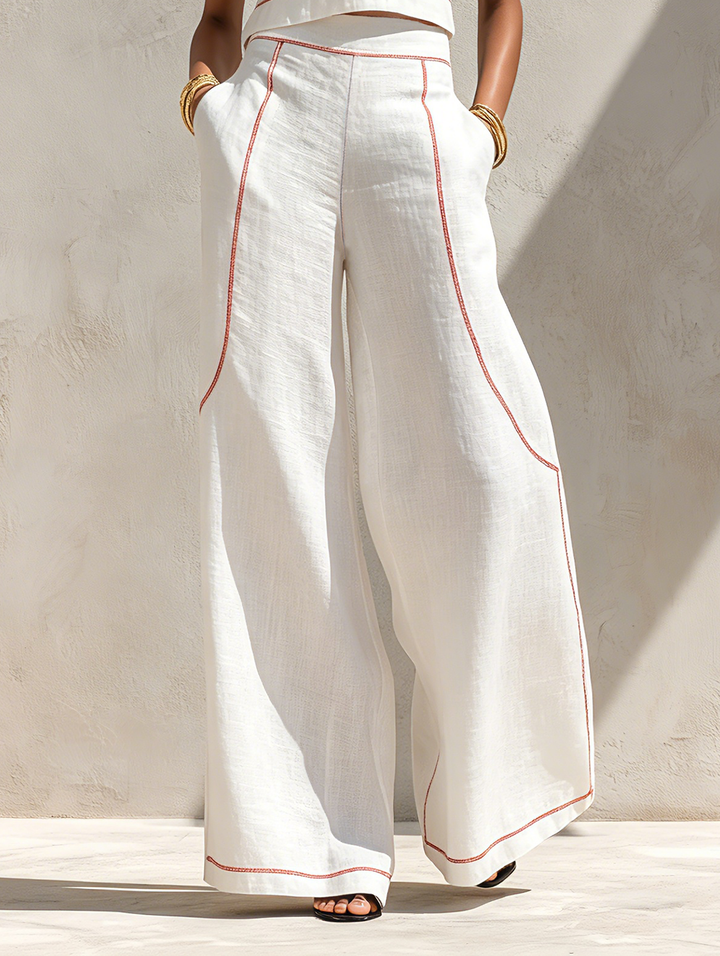 Conjunto de Lino Valeria™ – Elegancia Natural con Costuras en Contrast