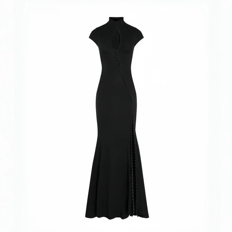 Andrea - Vestido maxi negro con abertura