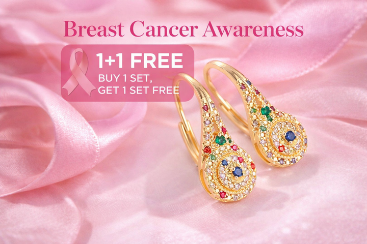 Multicolour Sparkle Elegance Breast Cancer Awareness Earrings | 1+1 Free Today