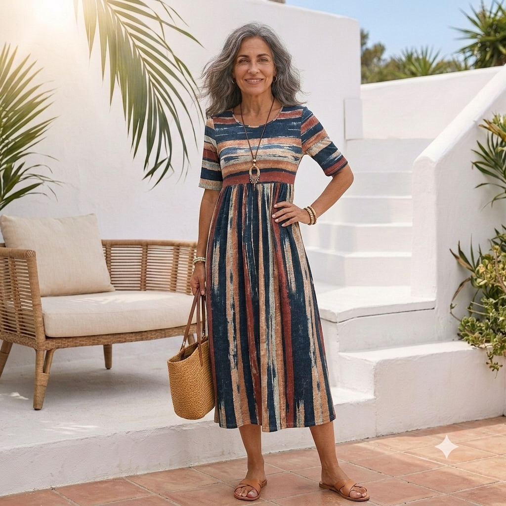 Marloes™ | Vestido Midi a Rayas que Disimula el Abdomen