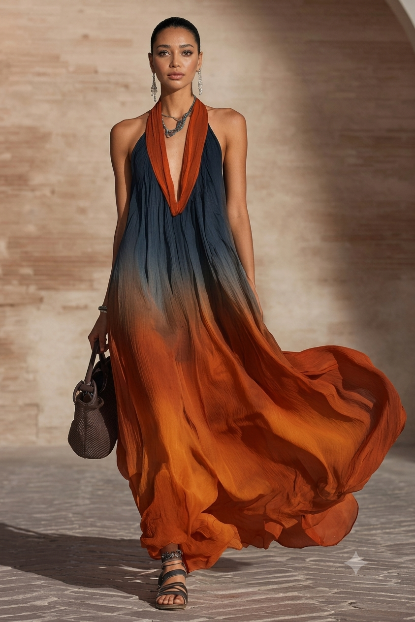 Alma™ | Vestido Maxi Degradado con Escote Halter