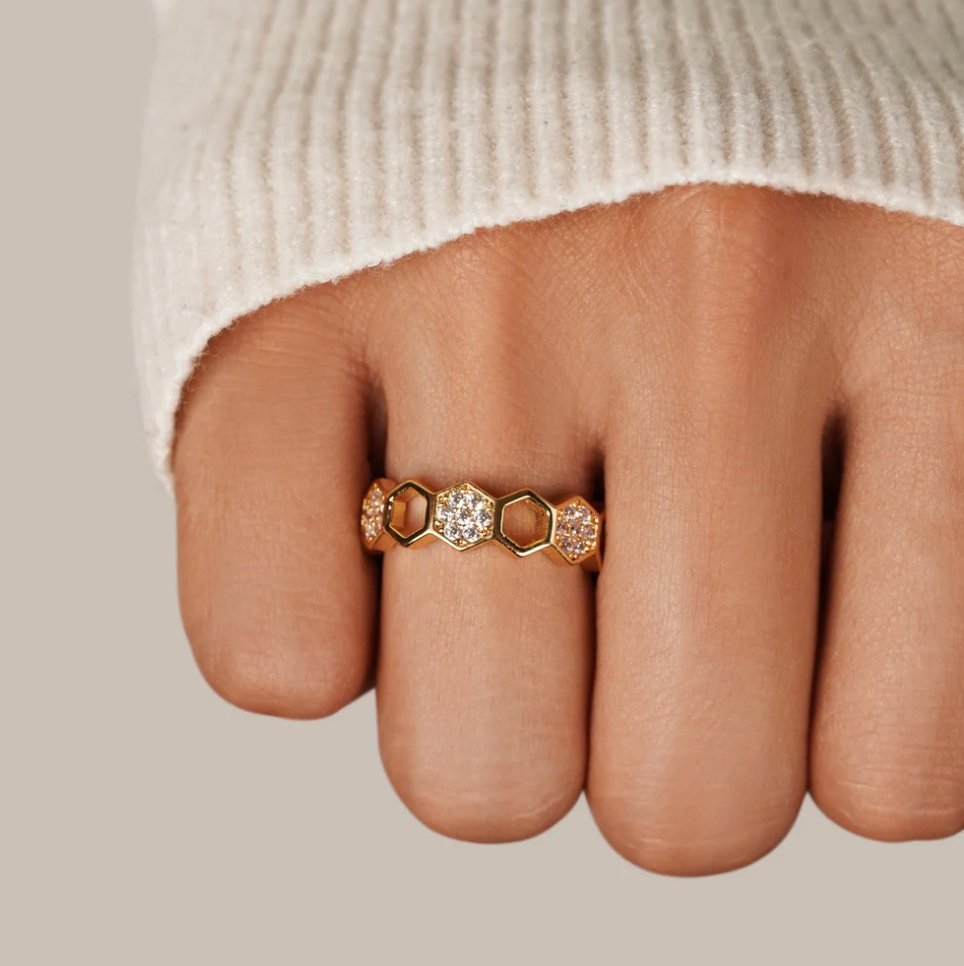 Bee - Gold &amp; Crystal Ring