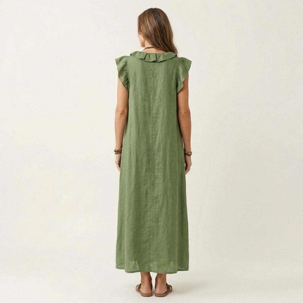 Elena™ | Vestido Largo con Cuello en V y Volantes