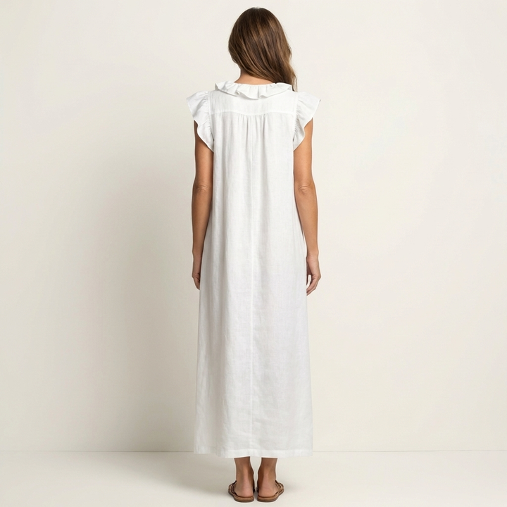 Elena™ | Vestido Largo con Cuello en V y Volantes