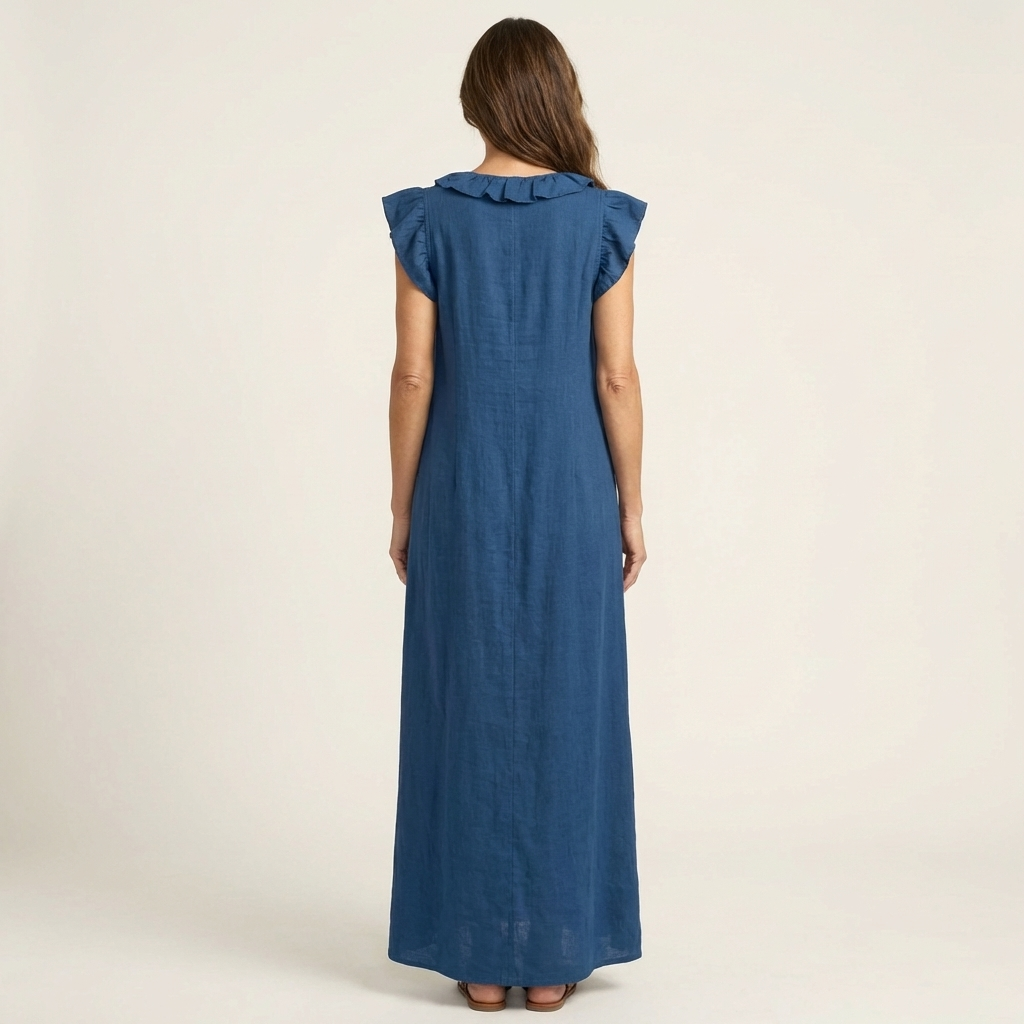 Elena™ | Vestido Largo con Cuello en V y Volantes
