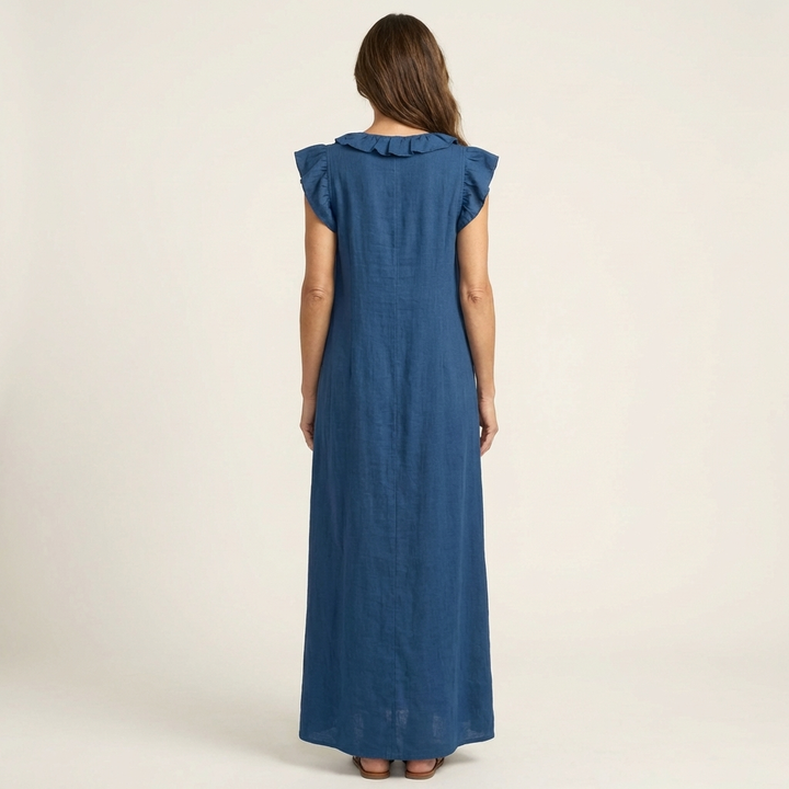 Elena™ | Vestido Largo con Cuello en V y Volantes