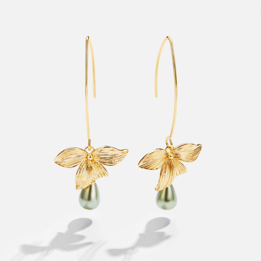 Jade Pearl &amp; Petal Drop Earrings