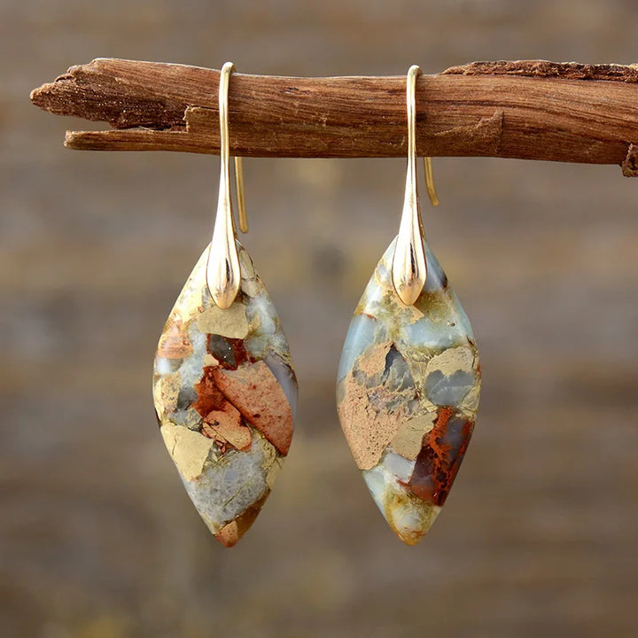 Earthy Jasper &amp; Gold Teardrop Earrings